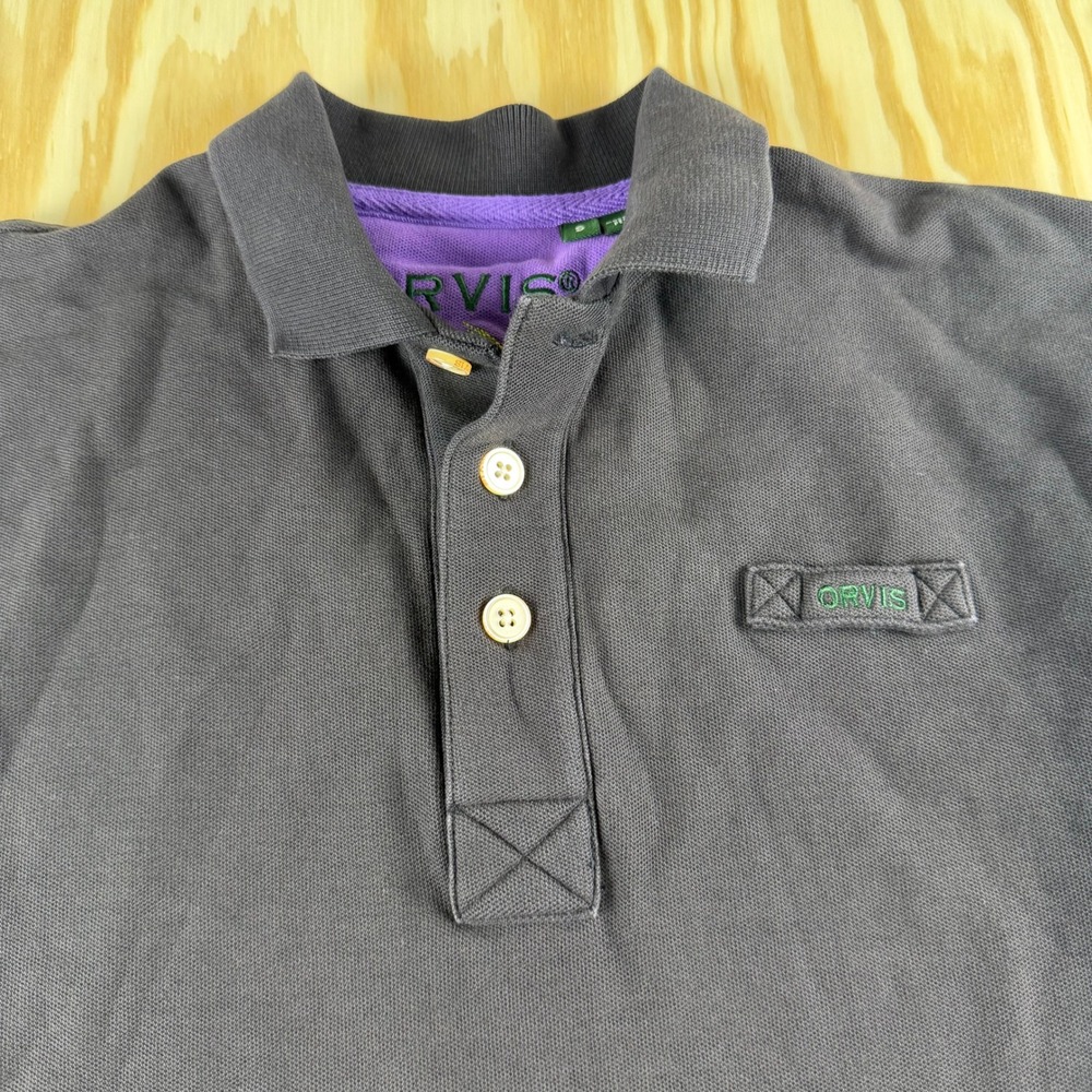 Orvis Polo Shirt Mens S Black Purple‎ Cotton Pique Fly Logo Classic Outdoor